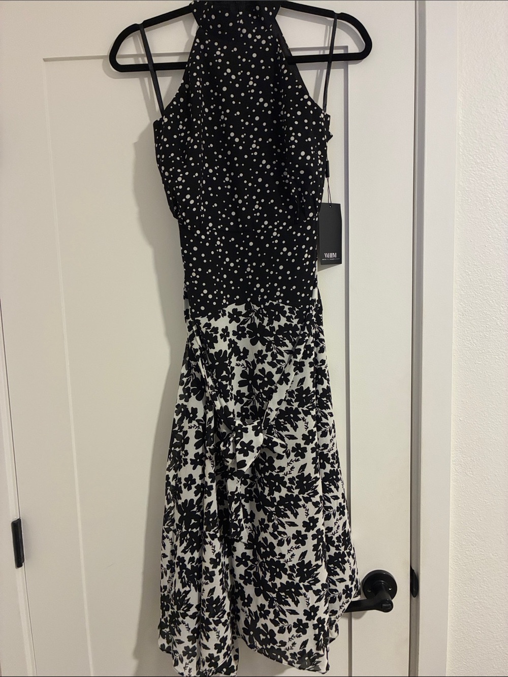 Women’s Black and White Halter Floral Midi Dress